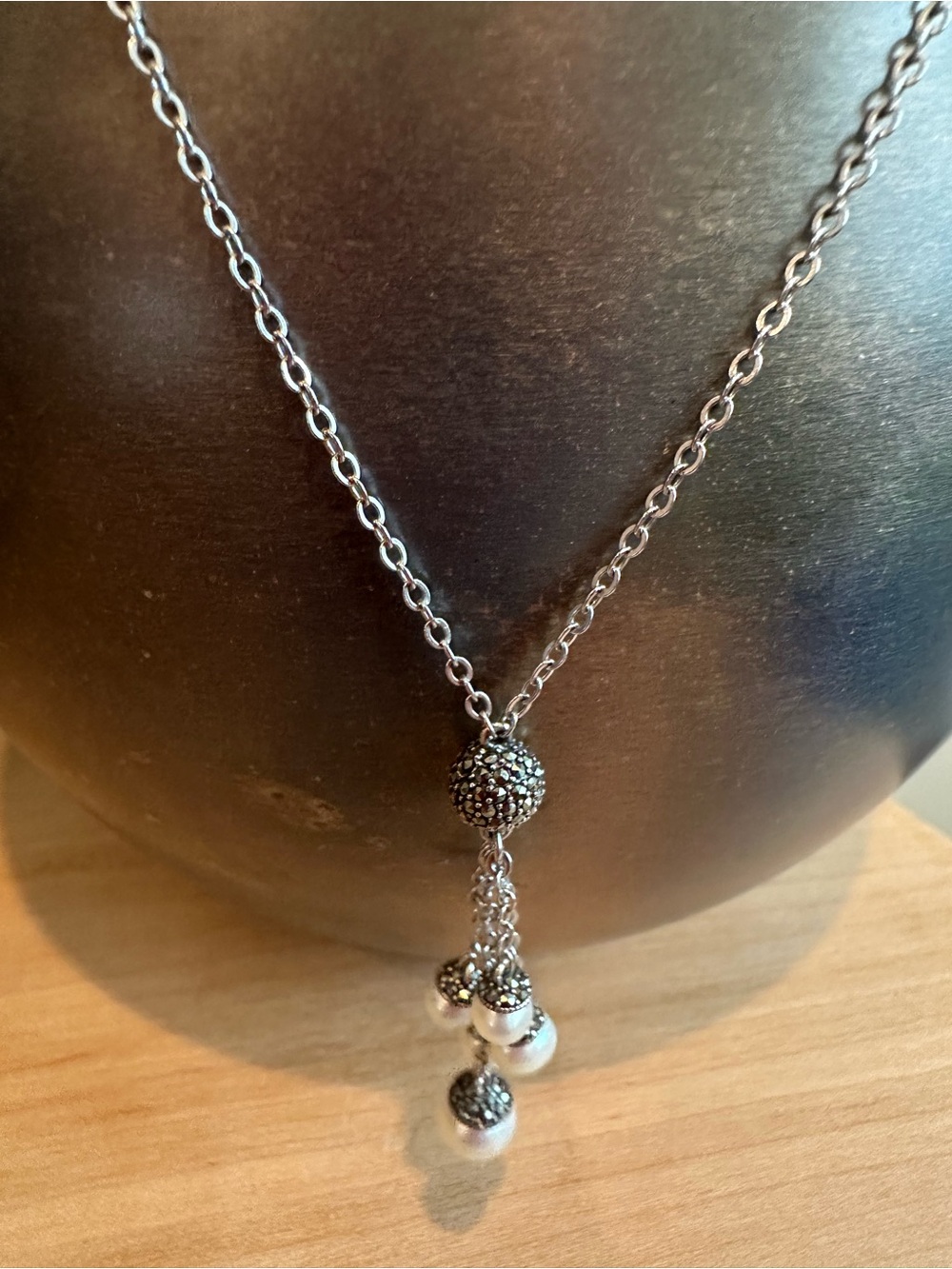 Judith Jack Silver Necklace with White Pearl Cluster